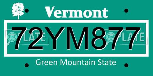 72YM877 Vermont License Plate