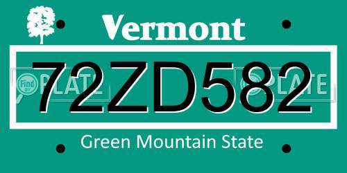 72ZD582 Vermont License Plate