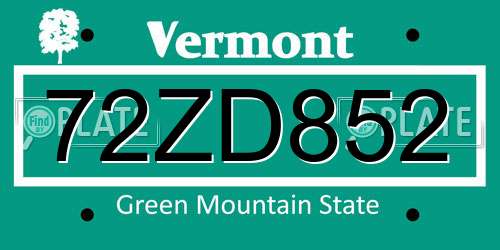 72ZD852 Vermont License Plate