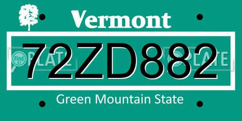 72ZD882 Vermont License Plate