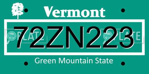 72ZN223 Vermont License Plate