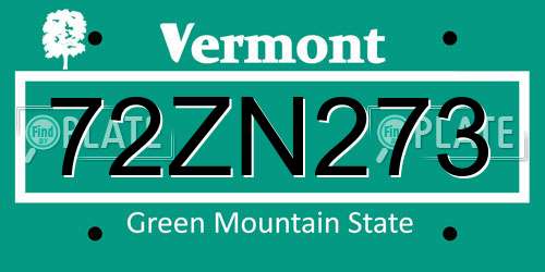 72ZN273 Vermont License Plate