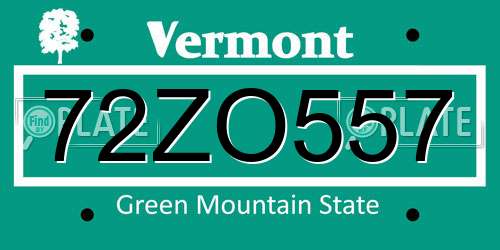 72ZO557 Vermont License Plate