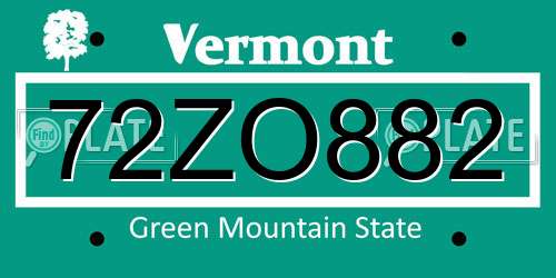 72ZO882 Vermont License Plate