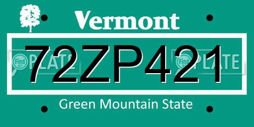 72ZP421 Vermont License Plate