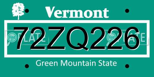 72ZQ226 Vermont License Plate