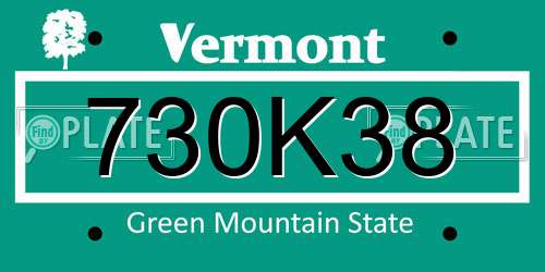730K38 Vermont License Plate