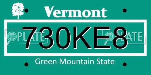 730KE8 Vermont License Plate