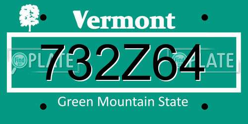 732Z64 Vermont License Plate