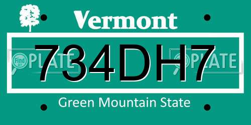 734DH7 Vermont License Plate
