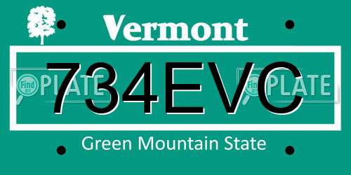 734EVC Vermont License Plate