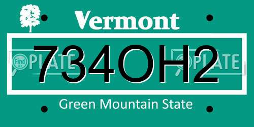 734OH2 Vermont License Plate