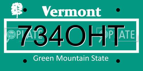 734OHT Vermont License Plate