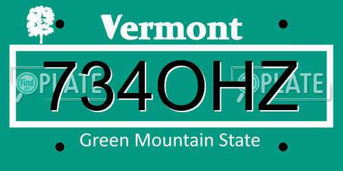 734OHZ Vermont License Plate
