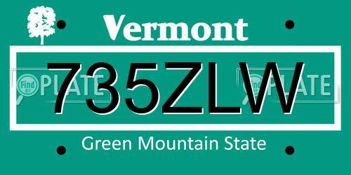 735ZLW Vermont License Plate