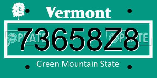 73658Z8 Vermont License Plate