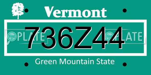 736Z44 Vermont License Plate