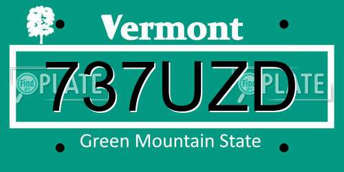 737UZD Vermont License Plate