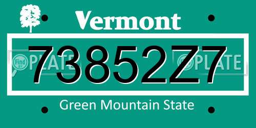 73852Z7 Vermont License Plate