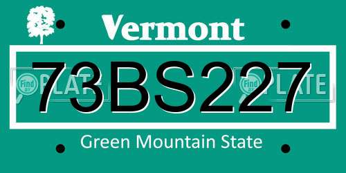 73BS227 Vermont License Plate