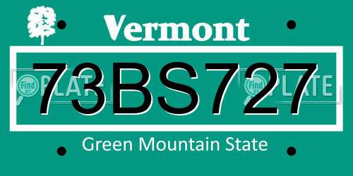 73BS727 Vermont License Plate