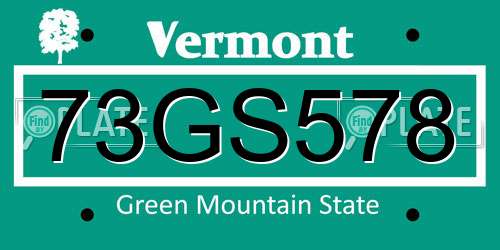 73GS578 Vermont License Plate