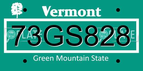 73GS828 Vermont License Plate