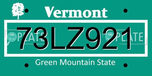 73LZ921 Vermont License Plate