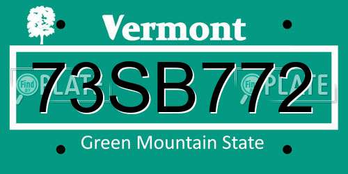 73SB772 Vermont License Plate