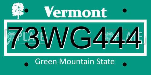 73WG444 Vermont License Plate