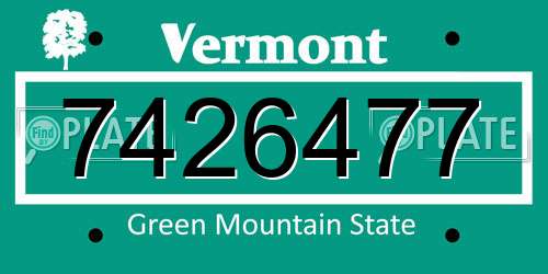 7426477 Vermont License Plate