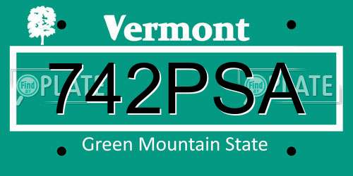 742PSA Vermont License Plate