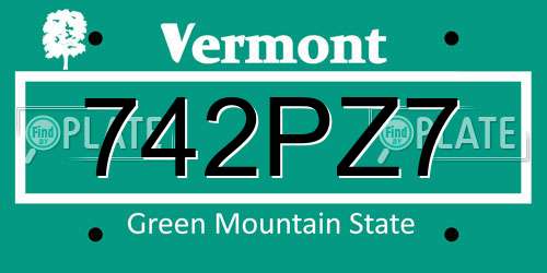 742PZ7 Vermont License Plate