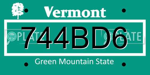 744BD6 Vermont License Plate