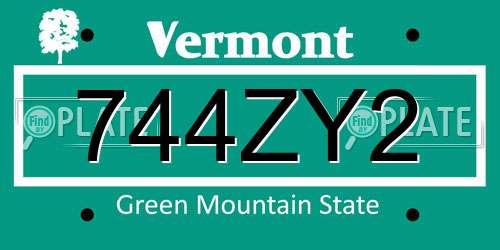 744ZY2 Vermont License Plate