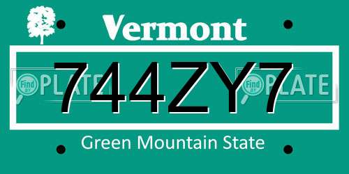 744ZY7 Vermont License Plate