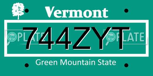 744ZYT Vermont License Plate