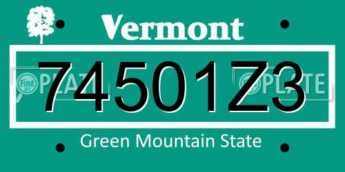 74501Z3 Vermont License Plate