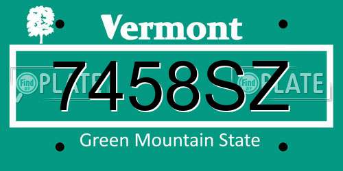 7458SZ Vermont License Plate