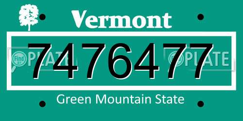 7476477 Vermont License Plate