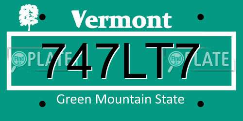 747LT7 Vermont License Plate
