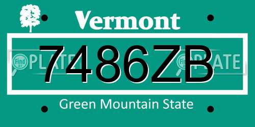 7486ZB Vermont License Plate