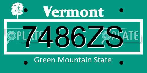 7486ZS Vermont License Plate