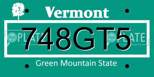 748GT5 Vermont License Plate