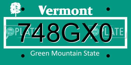748GX0 Vermont License Plate