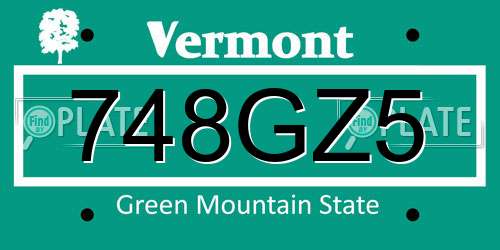 748GZ5 Vermont License Plate