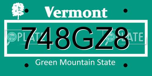 748GZ8 Vermont License Plate