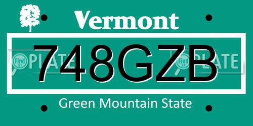 748GZB Vermont License Plate