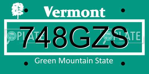 748GZS Vermont License Plate