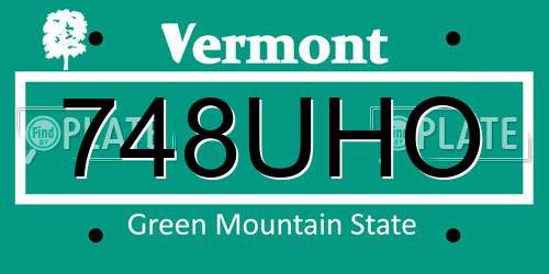 748UHO Vermont License Plate